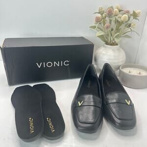 Vionic Hayes Skimmers Leather Loafer Flats Black J0816L4002 Women 9.5 N Comfort